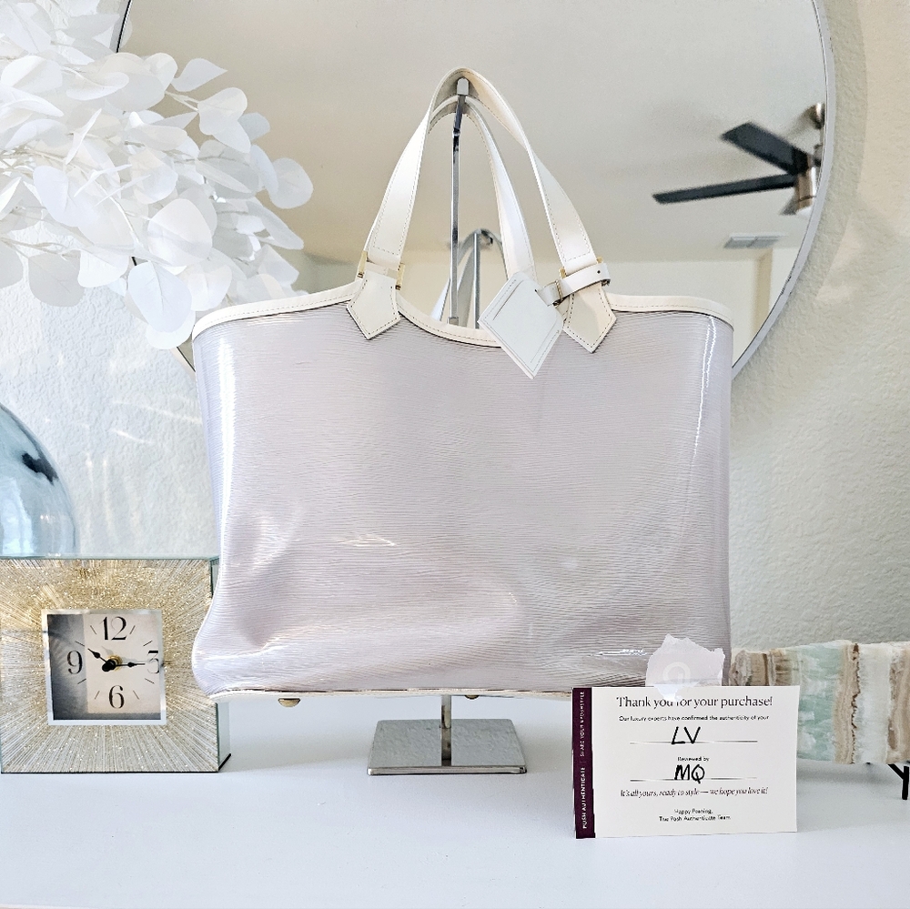 🤍EUC Auth Louis Vuitton Epi Vinyl & White Leather Plage Lagoon Bay Tote🤍